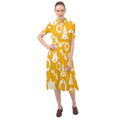 Backdrop-yellow-white Keyhole Neckline Chiffon Dress