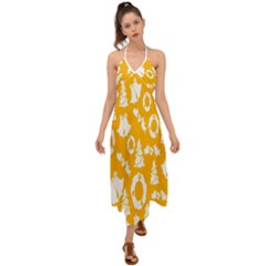 Backdrop-yellow-white Halter Tie Back Dress 