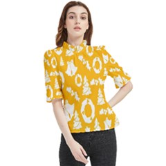 Backdrop-yellow-white Frill Neck Blouse