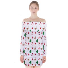 Christmas Tree,santa Long Sleeve Off Shoulder Dress by nate14shop