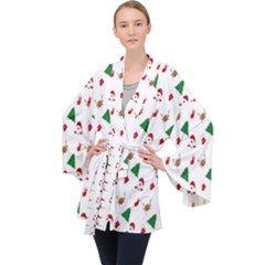 Christmas Tree,santa Long Sleeve Velvet Kimono  by nate14shop