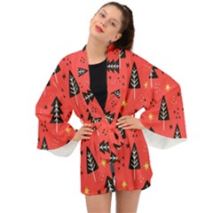 Christmas Tree,snow Star Long Sleeve Kimono by nate14shop