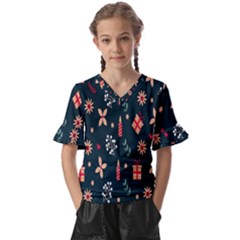 Christmas-birthday Gifts Kids  V-neck Horn Sleeve Blouse by nate14shop