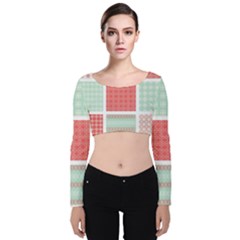 Christmas Greeting Card Design Velvet Long Sleeve Crop Top by nate14shop