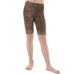 Background-wood Pattern Dark Kids  Mid Length Swim Shorts