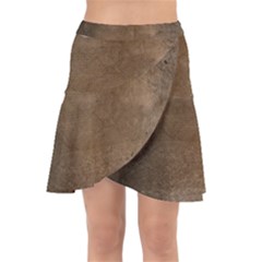 Background-wood Pattern Dark Wrap Front Skirt