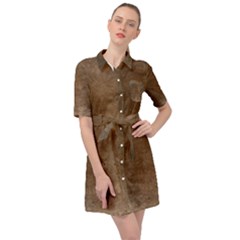 Background-wood Pattern Dark Belted Shirt Dress by nate14shop