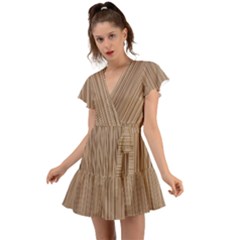 Background-wood Pattern Flutter Sleeve Wrap Dress by nate14shop