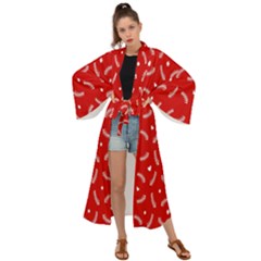 Christmas Pattern,love Red Maxi Kimono by nate14shop