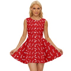Christmas Pattern,love Red Sleeveless Button Up Dress