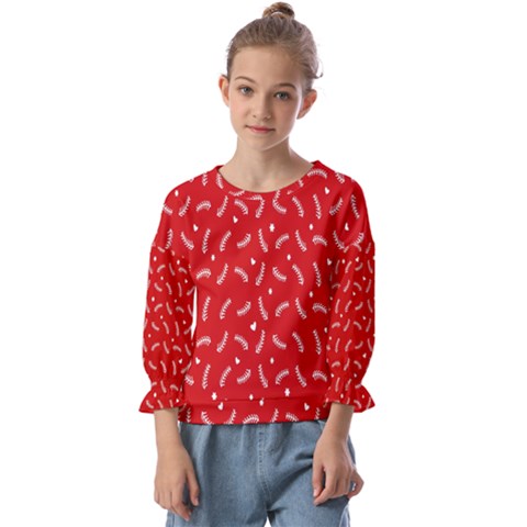 Christmas Pattern,love Red Kids  Cuff Sleeve Top by nate14shop
