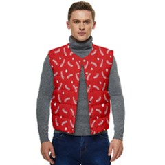 Christmas Pattern,love Red Men s Short Button Up Puffer Vest	
