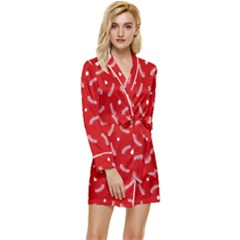 Christmas Pattern,love Red Long Sleeve Satin Robe by nate14shop