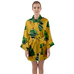 Christmas Tree,yellow Long Sleeve Satin Kimono by nate14shop