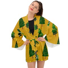 Christmas Tree,yellow Long Sleeve Kimono by nate14shop