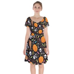 Halloween Pattern 3 Short Sleeve Bardot Dress by designsbymallika