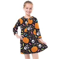 Halloween Pattern 3 Kids  Quarter Sleeve Shirt Dress by designsbymallika