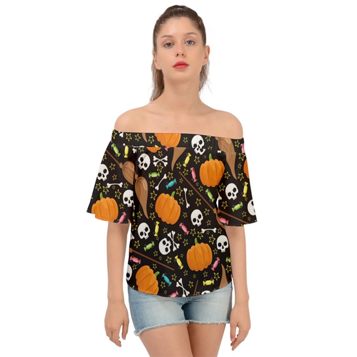 Halloween Pattern 3 Off Shoulder Short Sleeve Top