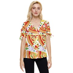Pizza Love Bow Sleeve Button Up Top by designsbymallika