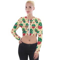 Cactus Love 5 Long Sleeve Cropped Velvet Jacket by designsbymallika