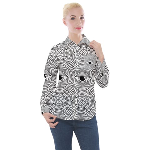 Eye Pattern Women s Long Sleeve Pocket Shirt by designsbymallika