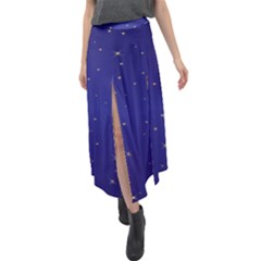 Gold-blue Velour Split Maxi Skirt