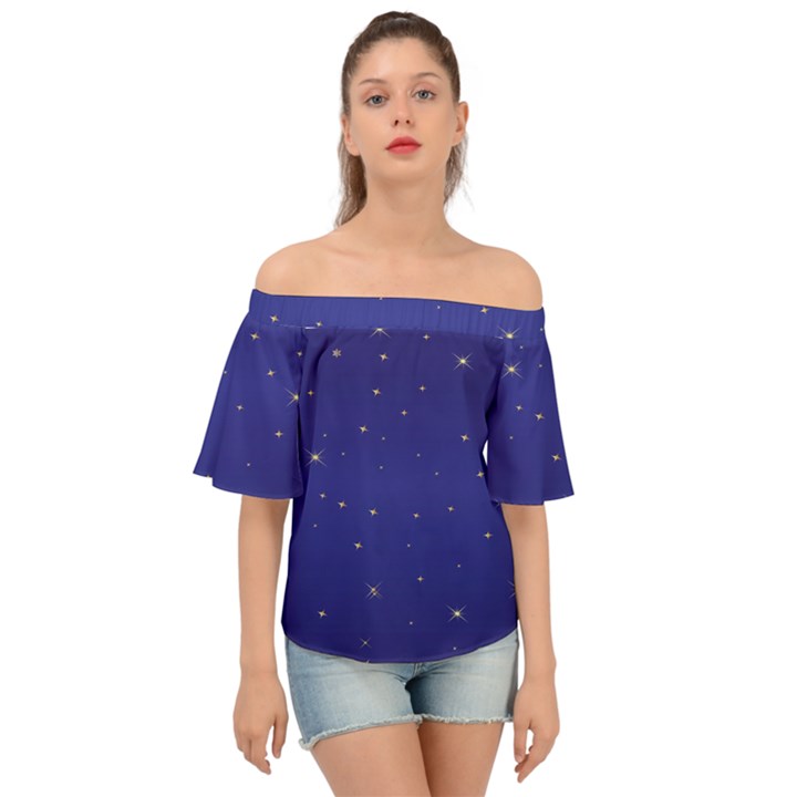 Gold-blue Off Shoulder Short Sleeve Top