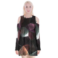 Crystals Background Designluxury Velvet Long Sleeve Shoulder Cutout Dress by Jancukart