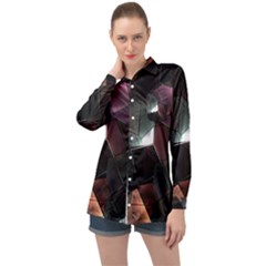 Crystals background designluxury Long Sleeve Satin Shirt