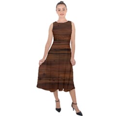 Texture-dark Wood Midi Tie-back Chiffon Dress by nateshop