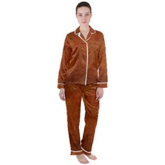 Brown Satin Long Sleeve Pajamas Set