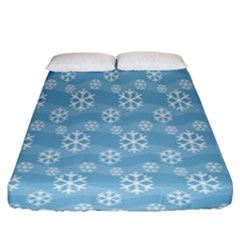 Snowflakes, White Blue Fitted Sheet (king Size) by nateshop