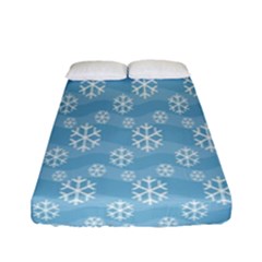Snowflakes, White Blue Fitted Sheet (full/ Double Size) by nateshop