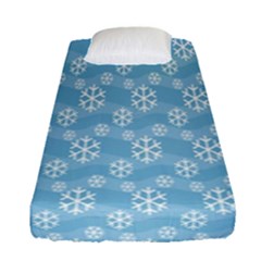 Snowflakes, White Blue Fitted Sheet (single Size) by nateshop