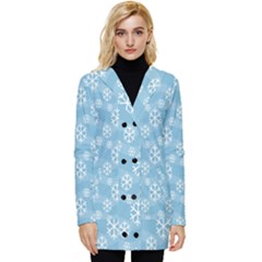 Snowflakes, White Blue Button Up Hooded Coat  by nateshop