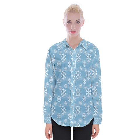 Snowflakes, White Blue Womens Long Sleeve Shirt by nateshop