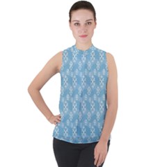 Snowflakes, White Blue Mock Neck Chiffon Sleeveless Top by nateshop