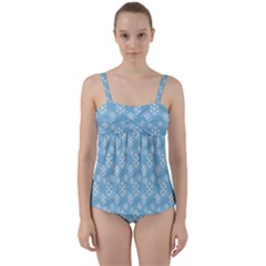 Snowflakes, White Blue Twist Front Tankini Set by nateshop