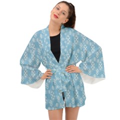 Snowflakes, White Blue Long Sleeve Kimono by nateshop