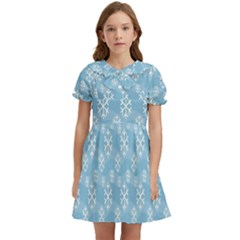 Snowflakes, White Blue Kids  Bow Tie Puff Sleeve Dress by nateshop