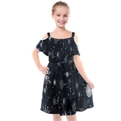 Snowflakes,white,black Kids  Cut Out Shoulders Chiffon Dress