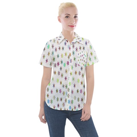 Snowflakes,colors Of The Rainbow Women s Short Sleeve Pocket Shirt by nateshop