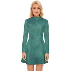 Dark Green Abstract Long Sleeve Velour Longline Dress by nateshop