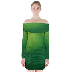 Light Green Abstract Long Sleeve Off Shoulder Dress by nateshop