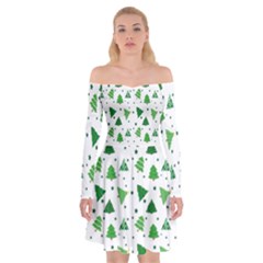 Christmas-trees Off Shoulder Skater Dress by nateshop