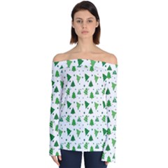 Christmas-trees Off Shoulder Long Sleeve Top by nateshop