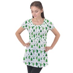 Christmas-trees Puff Sleeve Tunic Top by nateshop