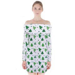 Christmas-trees Long Sleeve Off Shoulder Dress by nateshop
