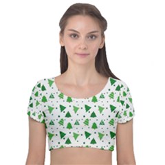 Christmas-trees Velvet Short Sleeve Crop Top  by nateshop