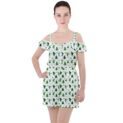 Christmas-trees Ruffle Cut Out Chiffon Playsuit by nateshop